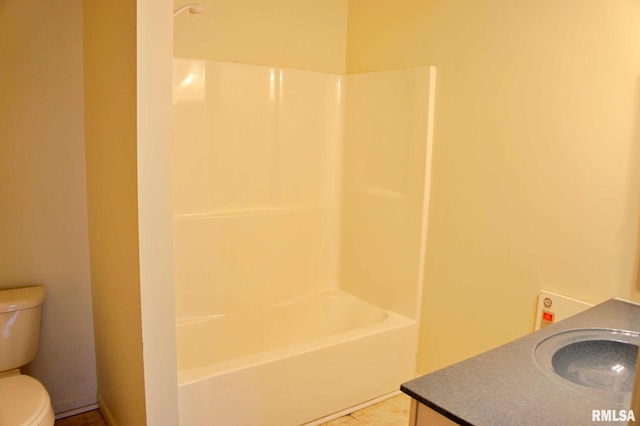 full bathroom featuring vanity, toilet, shower / bath combination, and tile patterned flooring