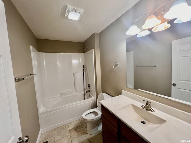 full bathroom featuring vanity, toilet, and tub / shower combination