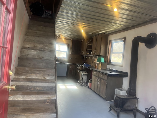 interior space with a wood stove