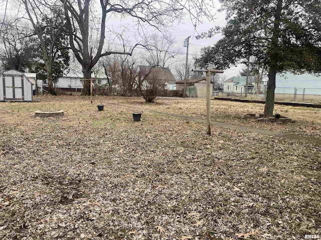 view of yard with a storage unit