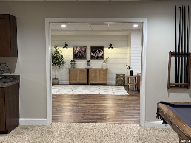 interior space with light carpet and billiards