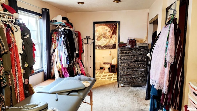 walk in closet featuring carpet floors