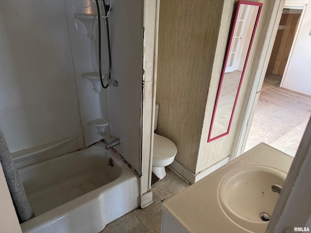 full bathroom featuring shower / bath combination, vanity, and toilet