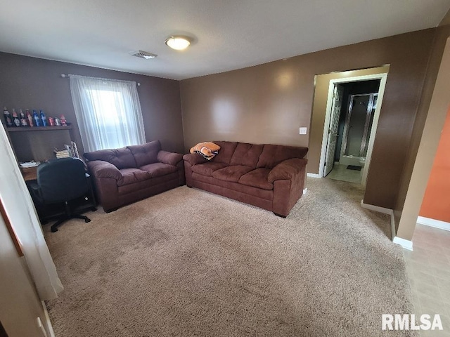 living room with light colored carpet