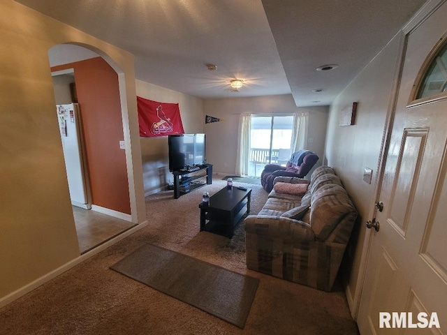 living room featuring carpet