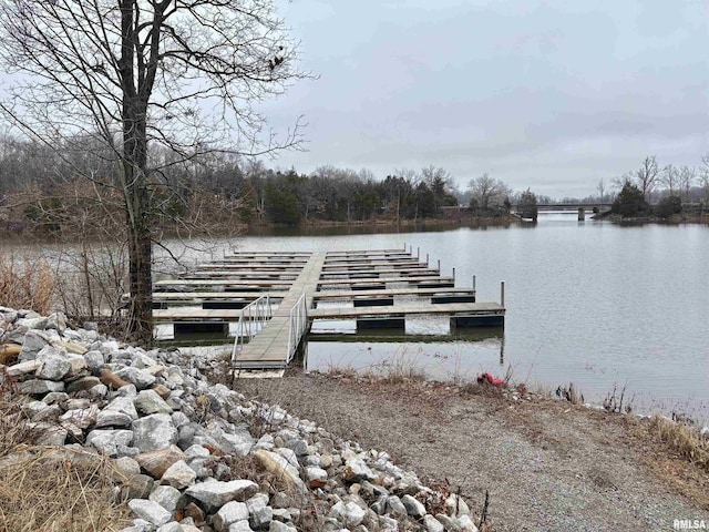 view of dock with a water view