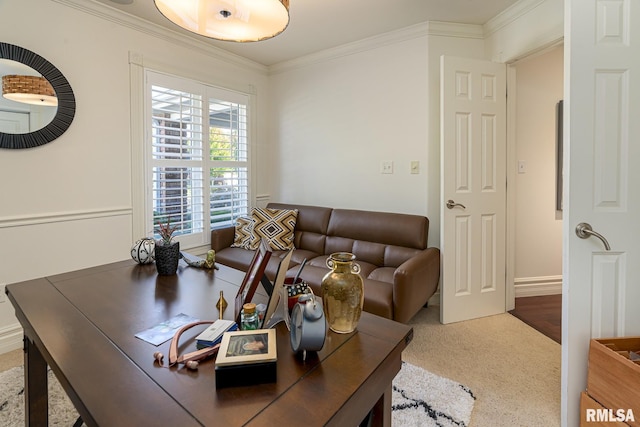 living room with ornamental molding