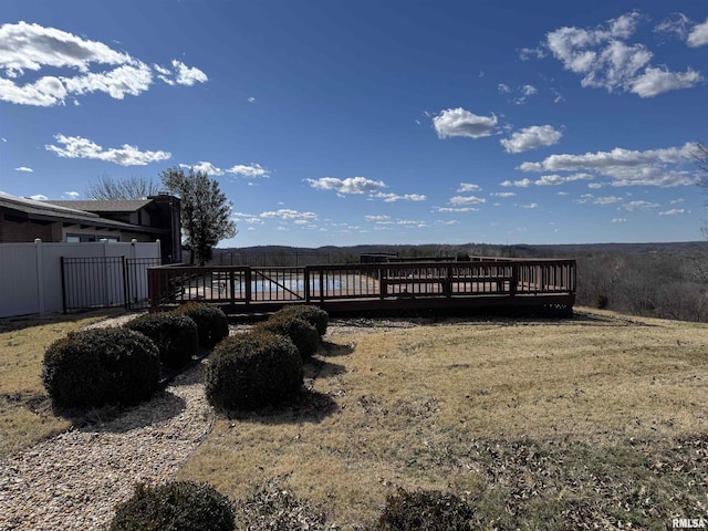 dock area with a deck and fence
