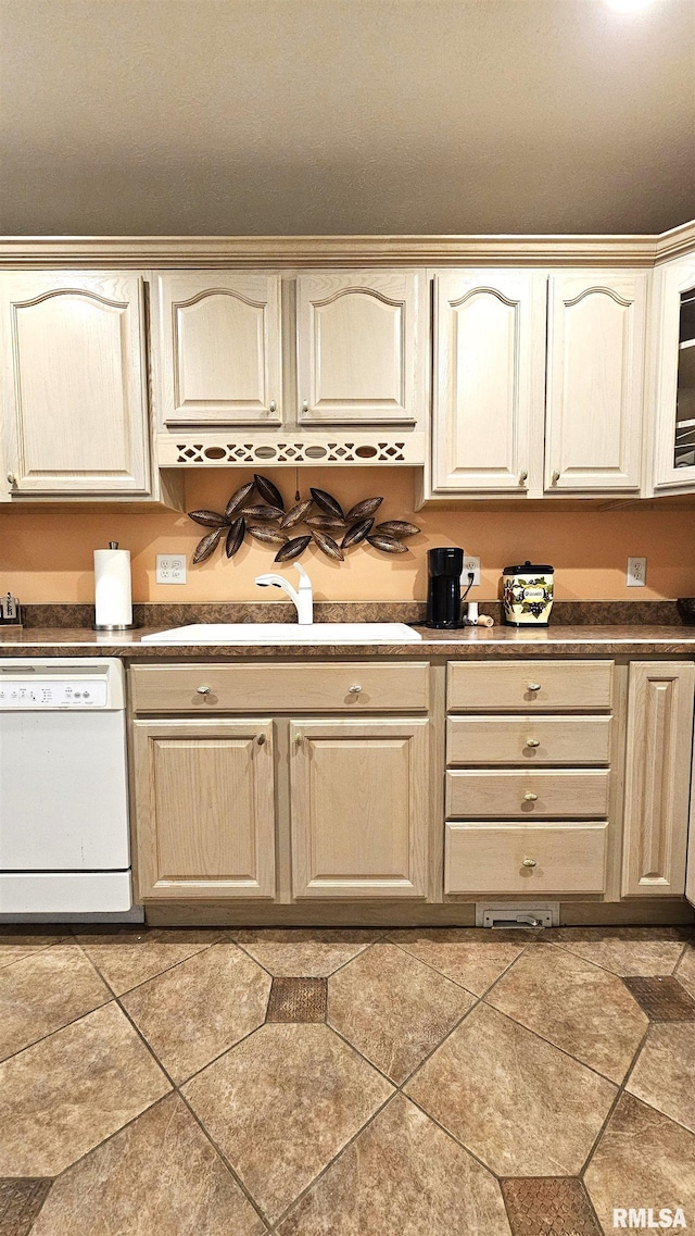 kitchen featuring white dishwasher and sink