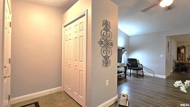 hall with dark hardwood / wood-style floors