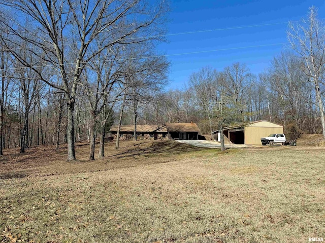 view of yard featuring an outdoor structure