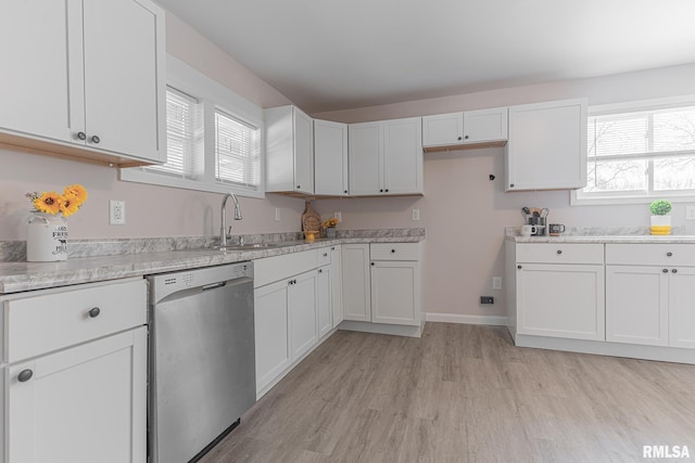 407 NW 6th St, Fairfield, IL 62837 - kitchen featuring dishwasher, white cabinetry, and a healthy amount of sunlight