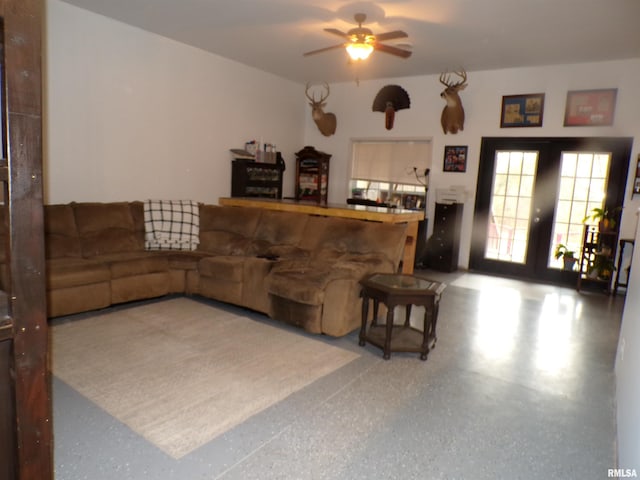 living room with ceiling fan