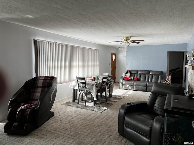 5 Evergreen Dr, Mount Vernon, IL 62864 - carpeted living room with a textured ceiling and ceiling fan