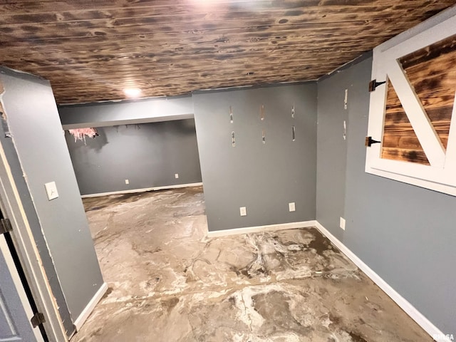 basement with wooden ceiling