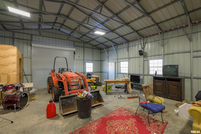 garage with metal wall