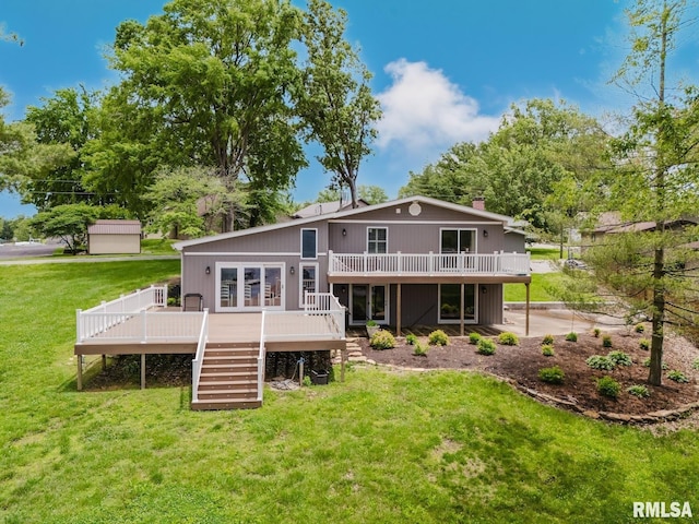 1437 Nassau Ln, Marion, IL 62959 - back of house with stairway, a deck, a yard, and a chimney