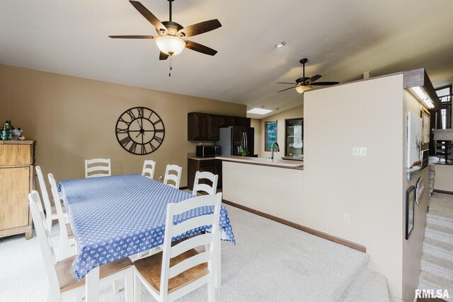 1437 Nassau Ln, Marion, IL 62959 - dining space with light carpet, ceiling fan, lofted ceiling, stairway, and baseboards