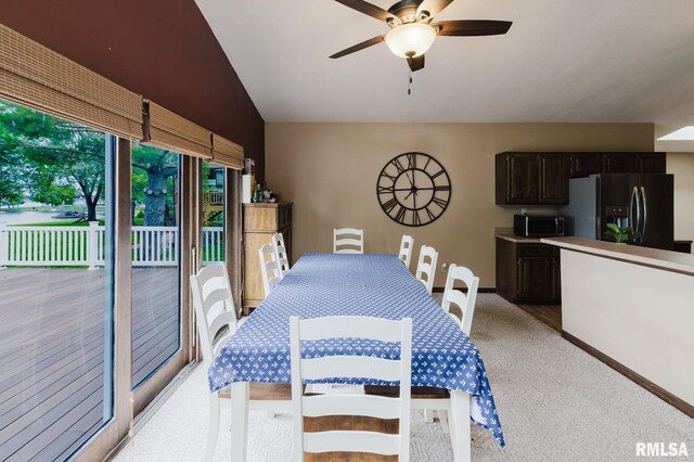 1437 Nassau Ln, Marion, IL 62959 - dining area featuring ceiling fan, light carpet, and baseboards