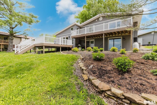 1437 Nassau Ln, Marion, IL 62959 - back of property featuring a deck, a yard, and stairs