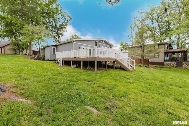 1437 Nassau Ln, Marion, IL 62959 - rear view of house featuring a wooden deck, a lawn, and stairs