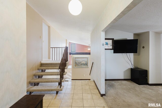 1437 Nassau Ln, Marion, IL 62959 - stairway with ceiling fan, baseboards, lofted ceiling, and tile patterned floors