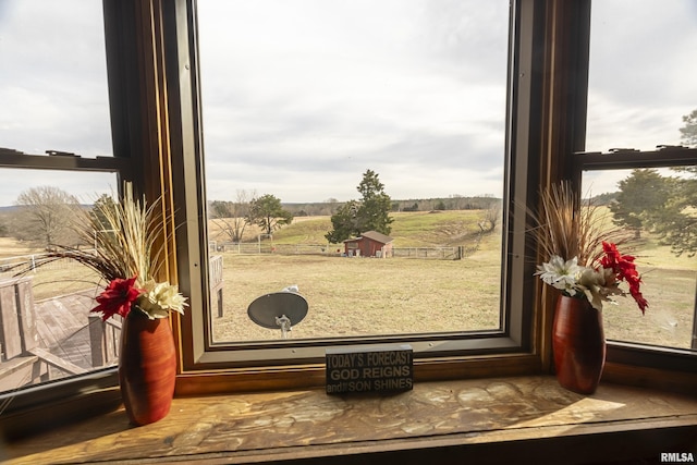 interior details featuring a rural view