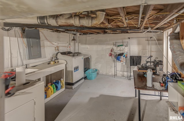 600 N Washington St, Sparta, IL 62286 - unfinished basement with washing machine and clothes dryer and electric panel