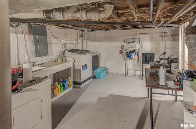 600 N Washington St, Sparta, IL 62286 - unfinished basement featuring electric panel and washer and dryer