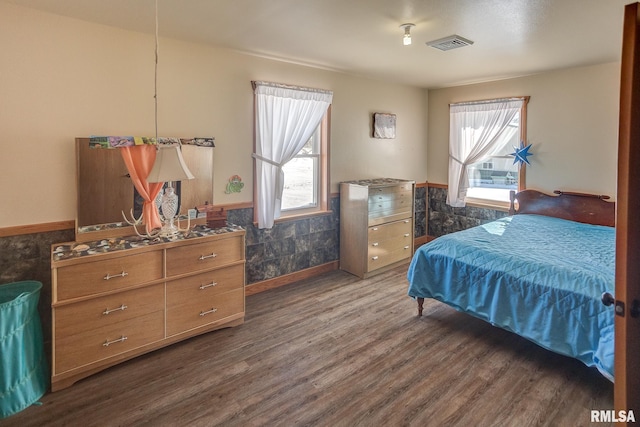 1548 Koehn Rd, Ava, IL 62907 - bedroom featuring visible vents, wainscoting, and dark wood-type flooring
