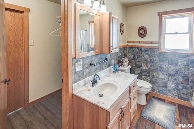 1548 Koehn Rd, Ava, IL 62907 - full bathroom featuring vanity, toilet, wood finished floors, and tile walls