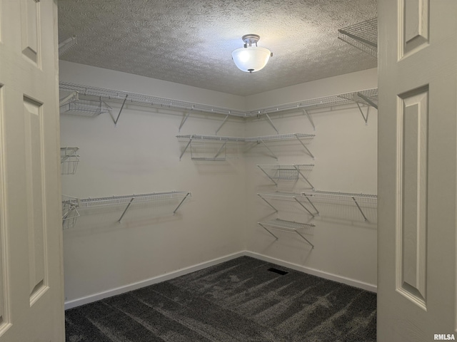 spacious closet with dark colored carpet