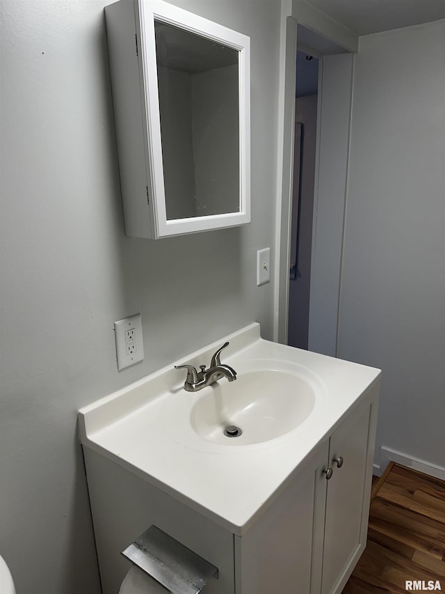 bathroom featuring wood finished floors and vanity