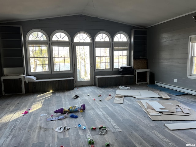 spare room with vaulted ceiling, wood-type flooring, and plenty of natural light