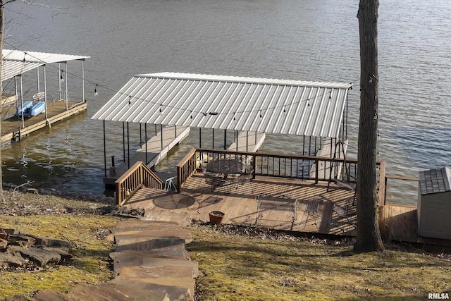 view of dock featuring a water view