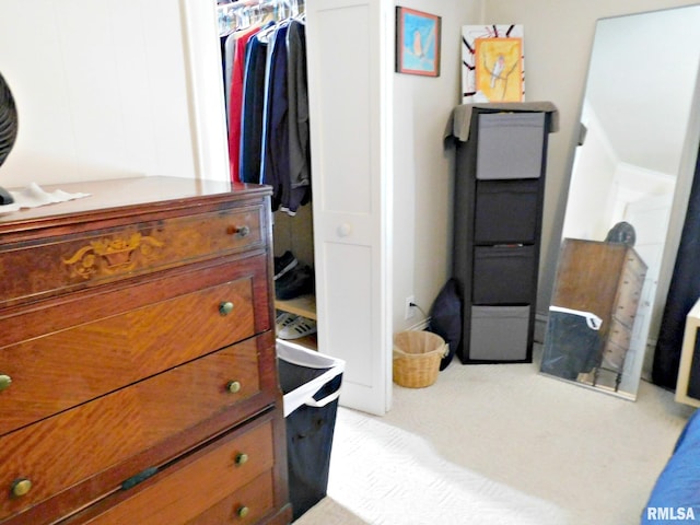 interior space featuring light colored carpet