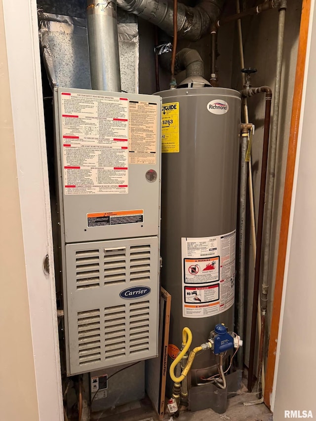 utilities with gas water heater and heating unit