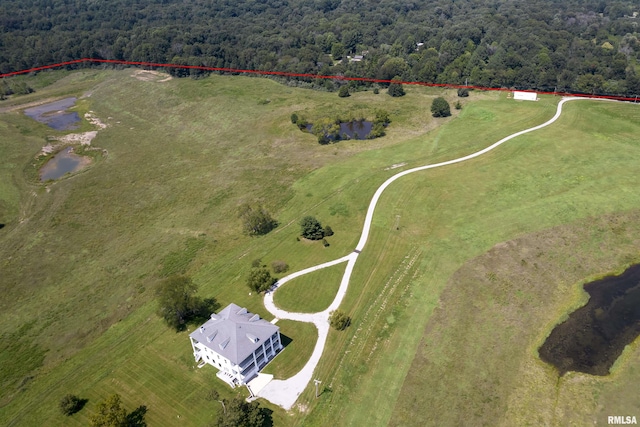 birds eye view of property featuring a view of trees