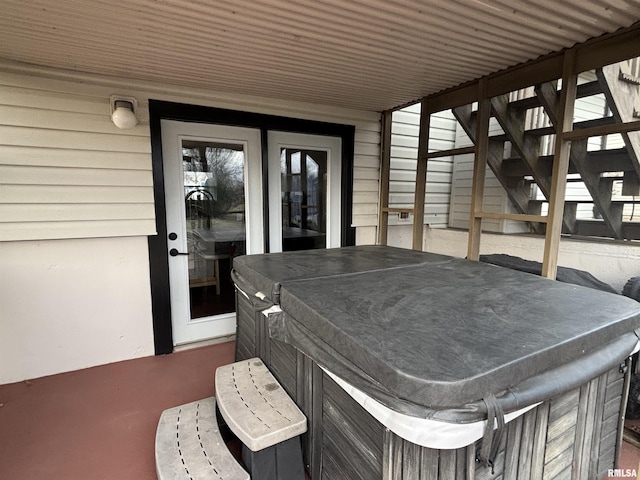 view of patio featuring a hot tub