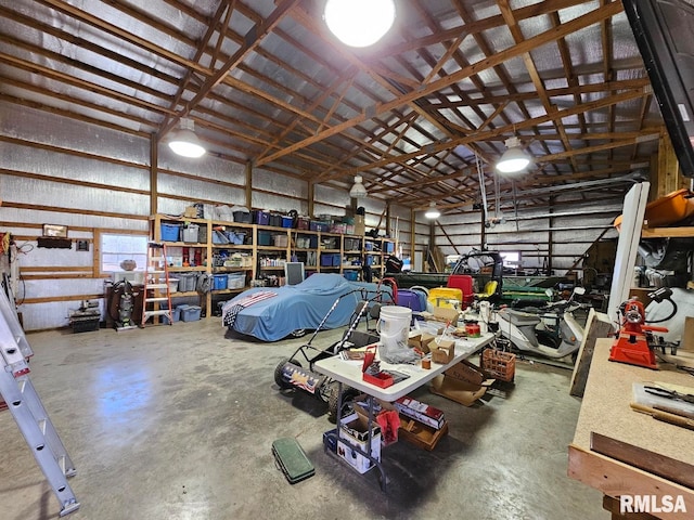 garage featuring a workshop area