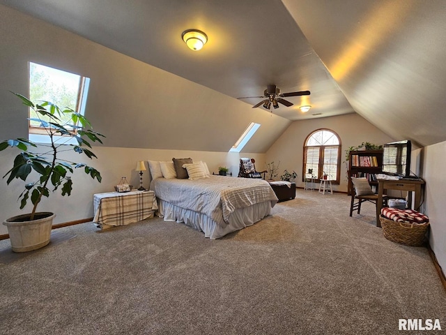 bedroom with vaulted ceiling, carpet, and baseboards