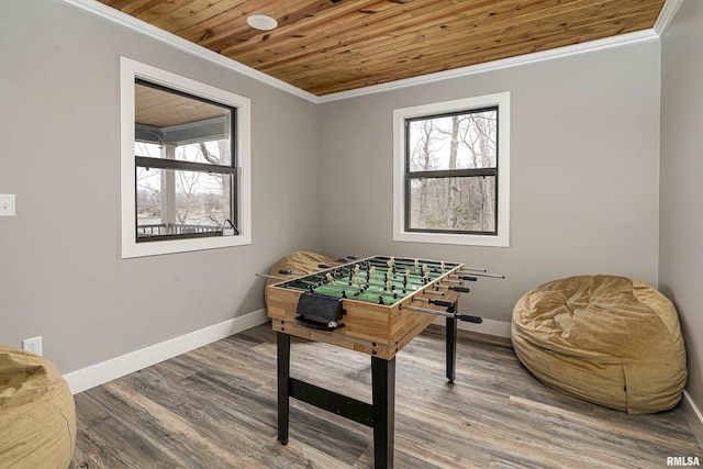 recreation room featuring crown molding and a healthy amount of sunlight