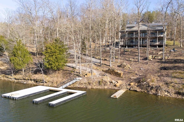 dock area featuring a water view