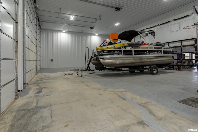 garage with metal wall