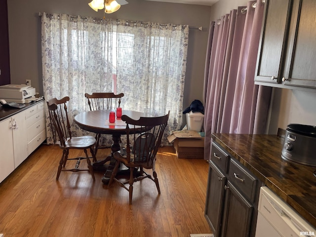 dining room featuring plenty of natural light, light wood finished floors, and ceiling fan