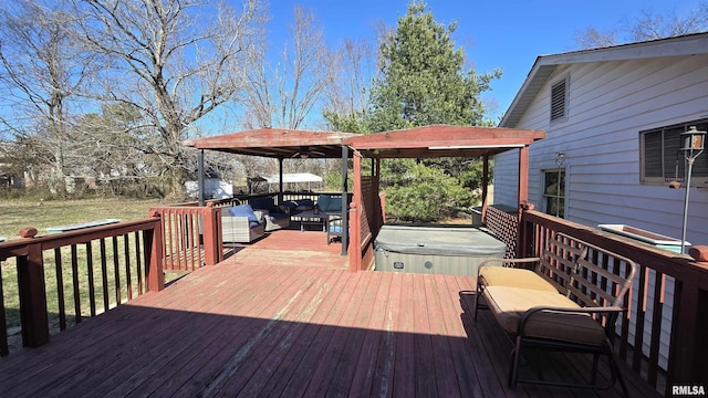 wooden terrace featuring an outdoor hangout area