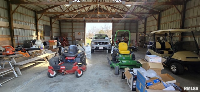 garage with metal wall