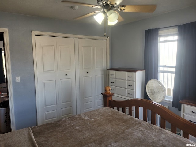 bedroom with a closet and ceiling fan