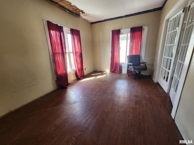 unfurnished room featuring french doors and wood finished floors