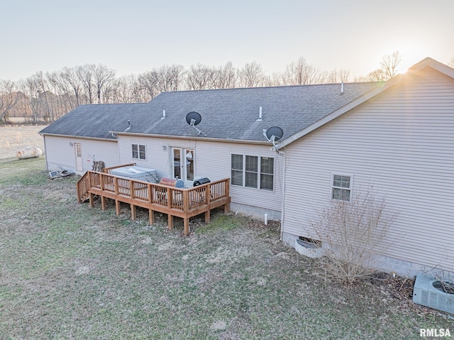 2814 Chouteau Ave, Odin, IL 62870 - rear view of property featuring roof with shingles, a wooden deck, and a lawn